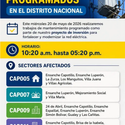 Edeeste programará interrupciones eléctricas en varios sectores del Distrito Nacional