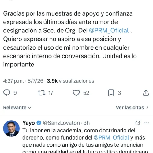 Ministro Sigmund Freund niega interés en dirigir la organización del PRM y Yayo Sanz Lovatón lo proyecta como figura clave en el país