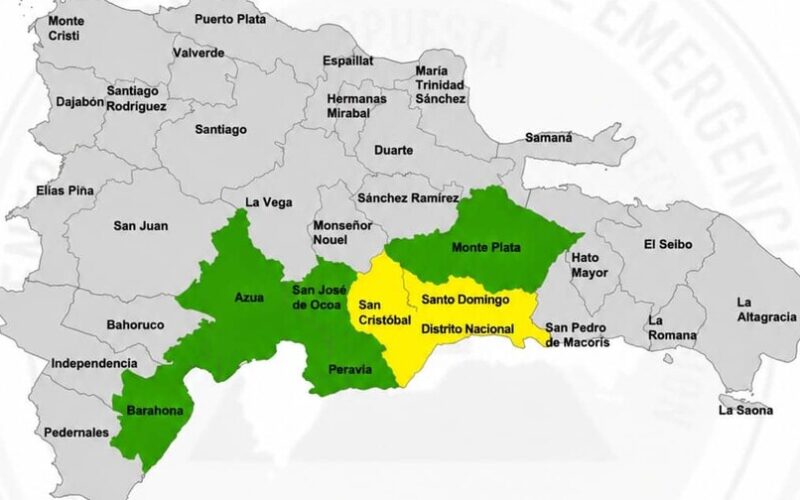 COE activa alerta amarilla en Santo Domingo y San Cristóbal por lluvias intensas